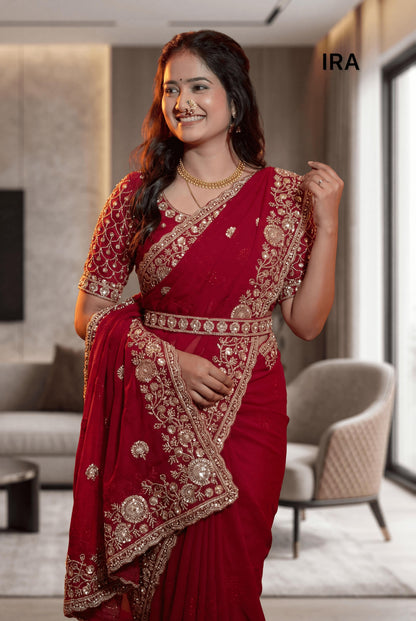 Full Heavy Beads & Sequins Work Embroidery Work Party Wear Saree