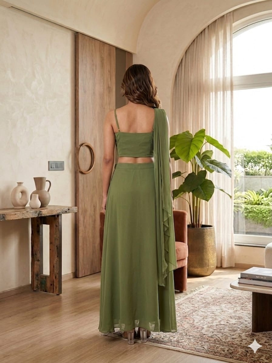 Indowestern Co-ord Set with Embroidered Crop Top