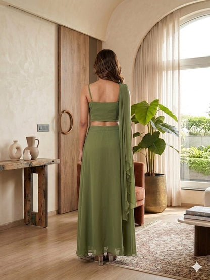 Indowestern Co-ord Set with Embroidered Crop Top