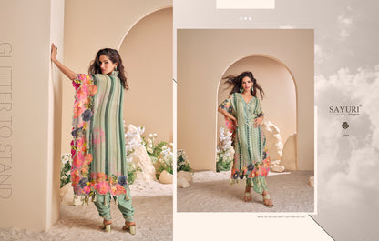 Sage Green Floral Kaftan with Dhoti-Style Bottoms