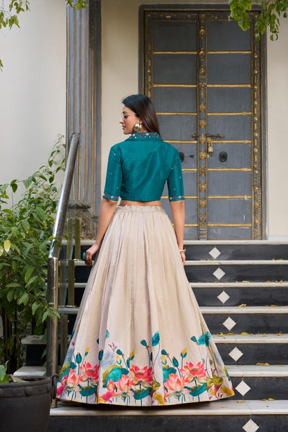 Tussar Silk Floral Print Co-ord Set Lehenga