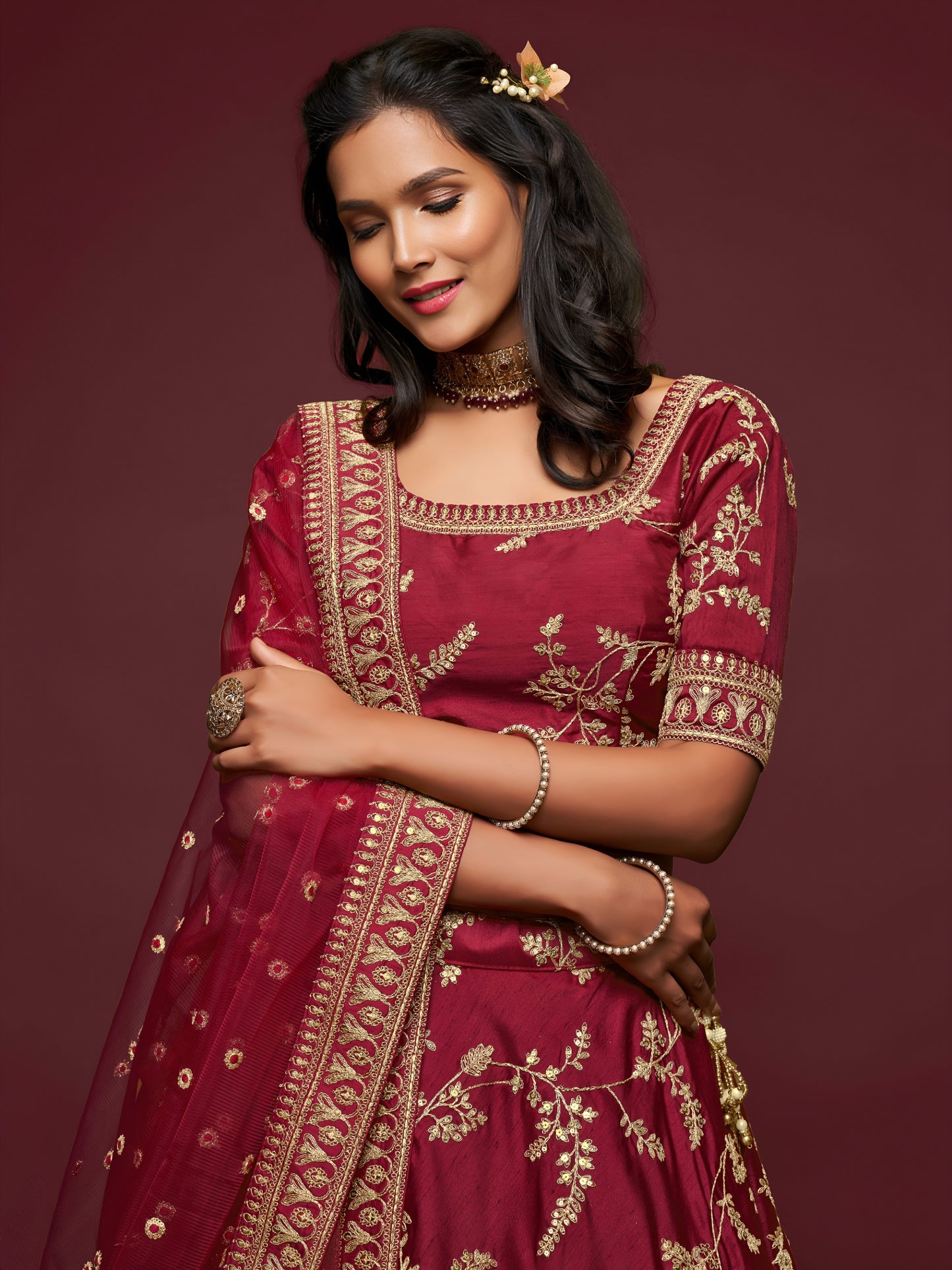 Maroon Embroidered Designer Lehenga Choli