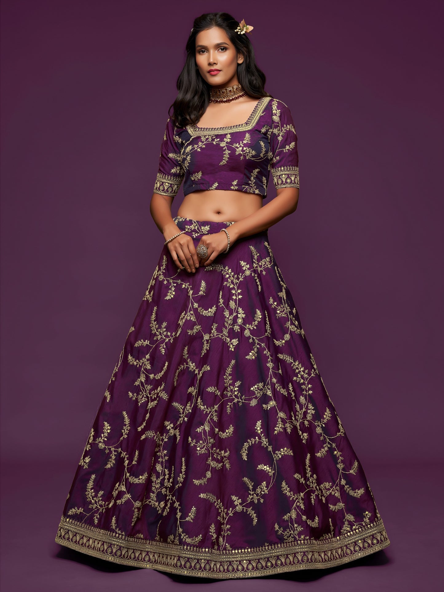 Royal Purple Embroidered Lehenga Choli