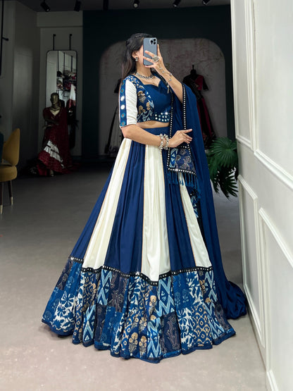 Blue Pure Rayon Lehenga Choli with Mirror Work & Gota Patti