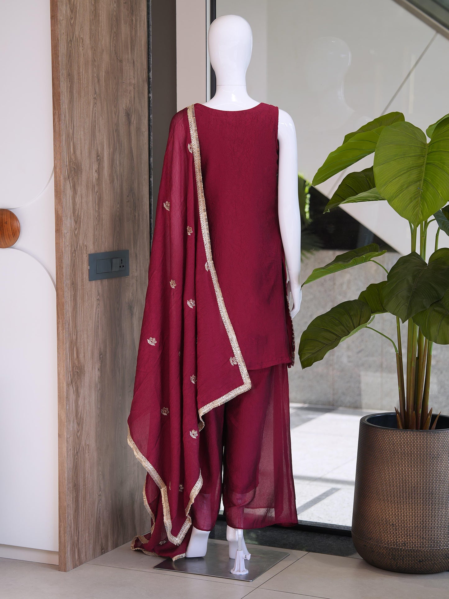 Gold Zari Rangoli Crush Straight-Cut Kurta Palazzo Set with Dupatta