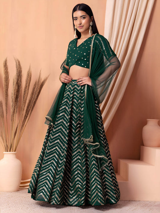 Emerald Green Chevron Glam Lehenga Choli