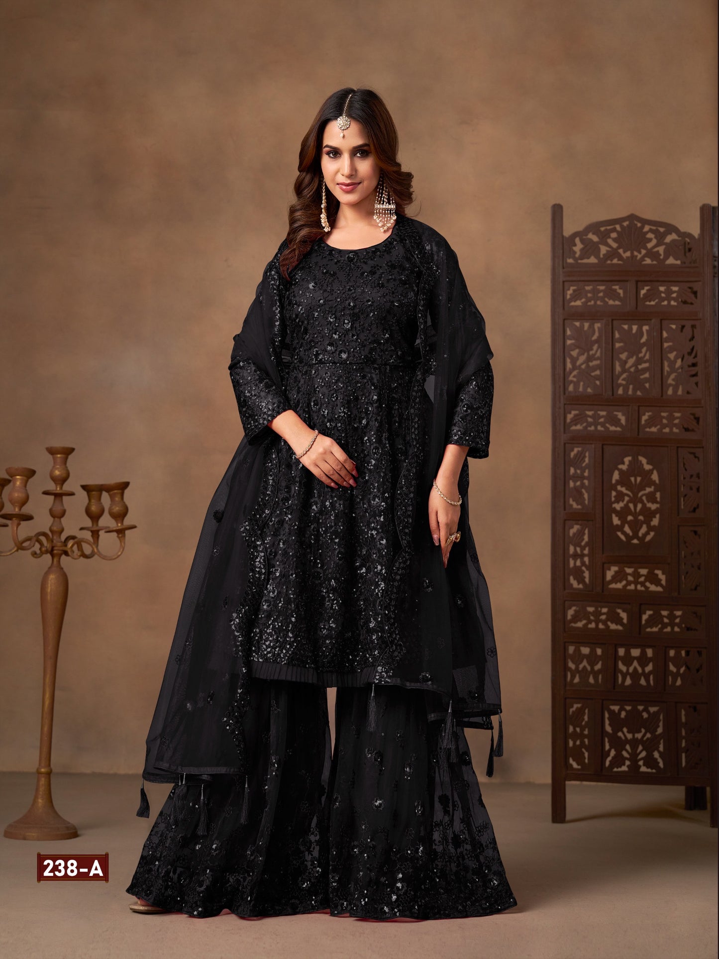 Sequined and embroidered sharara set