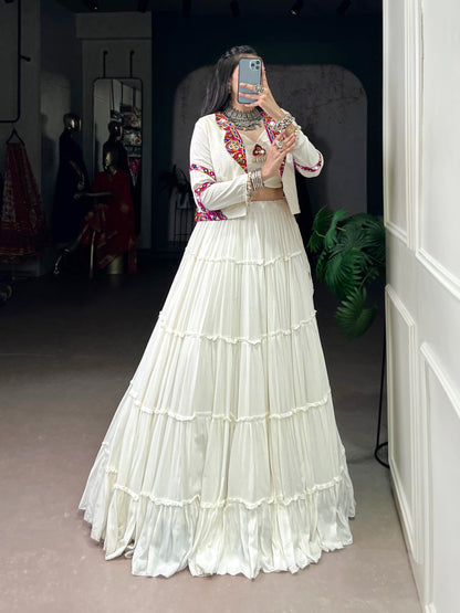 Navratri Special Georgette Flared Lehenga with Embroidered Koti Jacket