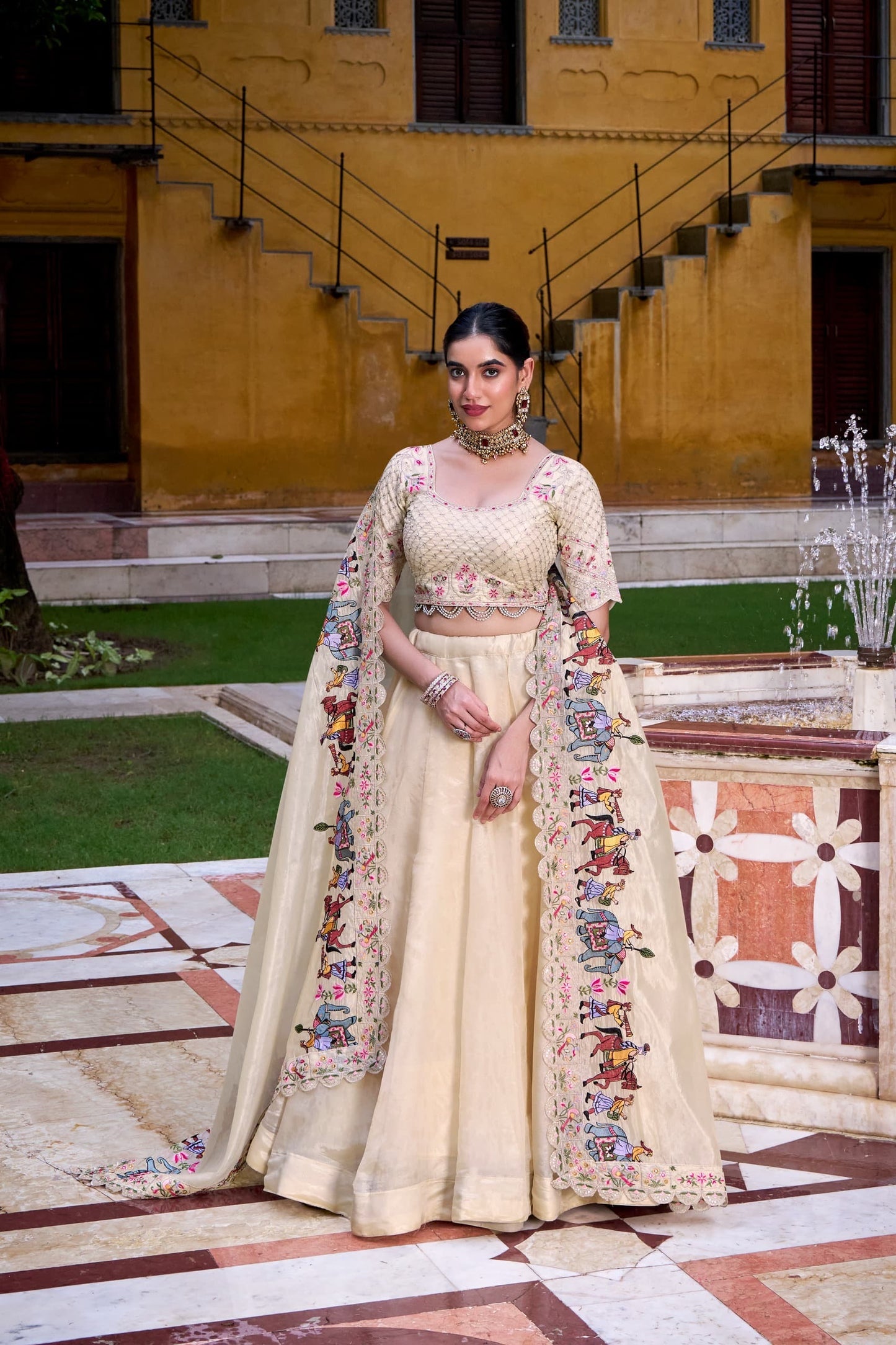 Majestic Off-White Raspberry Lehenga Choli with Sequin Embroidery & Dupatta