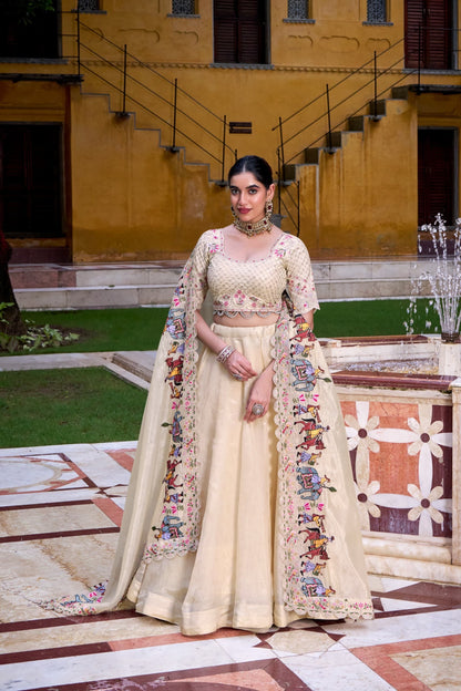 Majestic Off-White Raspberry Lehenga Choli with Sequin Embroidery & Dupatta