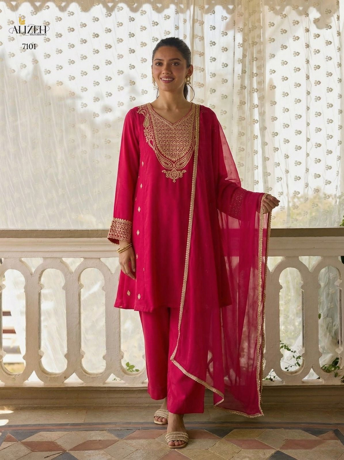Relaxed Loose Fit A-Line Embroidered Kurta with Ankle Length Pants