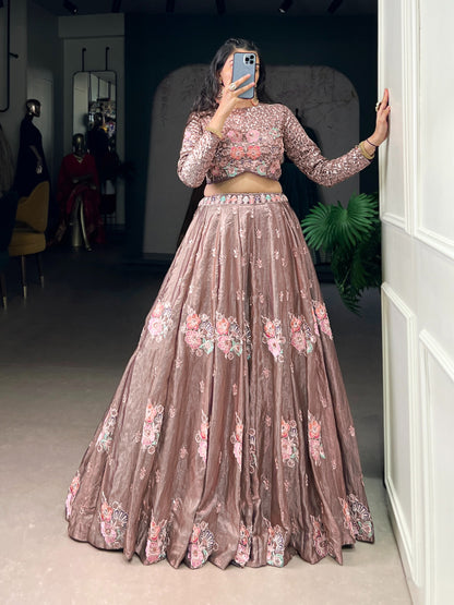 Rose Gold Flora Shimmer Co-ord Set Lehenga
