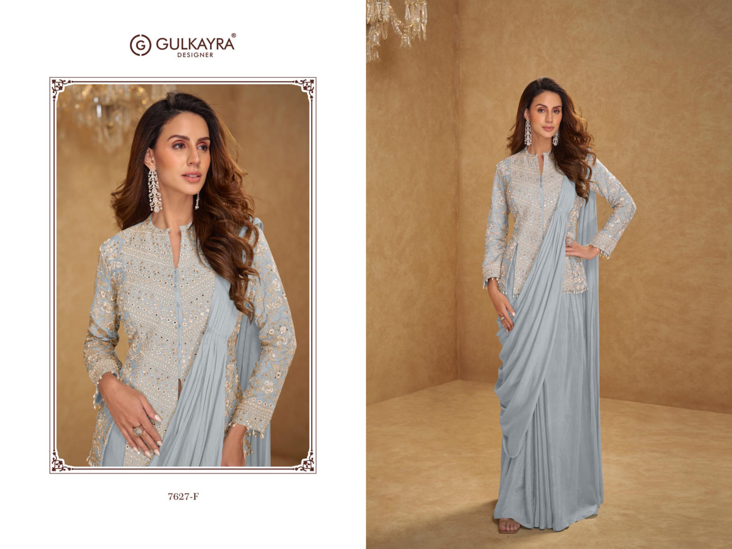Indo Western Fusion Heavily Embellished Chinon Saree
