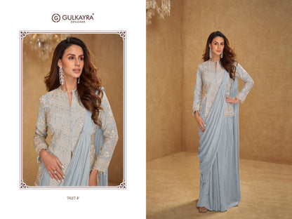 Indo Western Fusion Heavily Embellished Chinon Saree