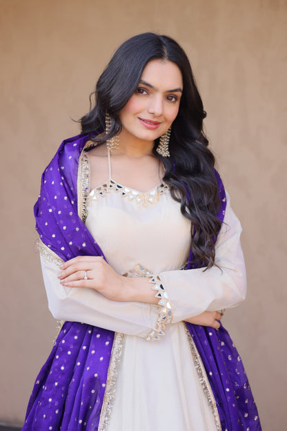 Vintage Real Mirror Anarkali Gown with Dupatta