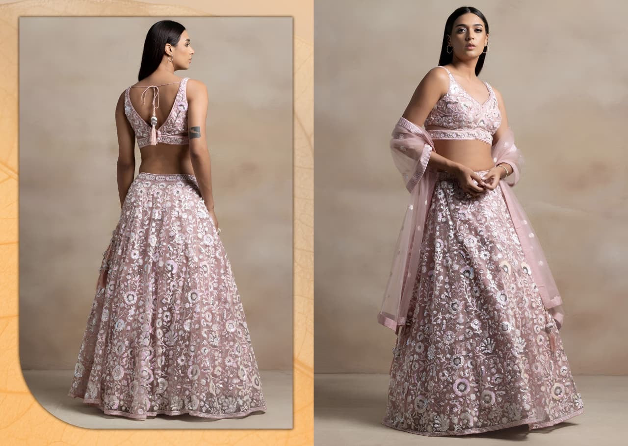 Softnet Lehenga with thread and sequin embroidery