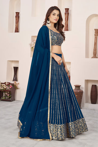 Stunning Blue Georgette Lehenga Choli with Zari & Sequin Embroidery