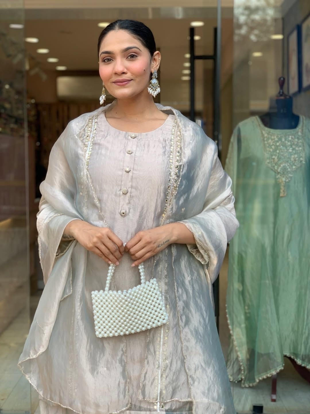 limited exclusive collection glass tissue silk kurta with zardosi work