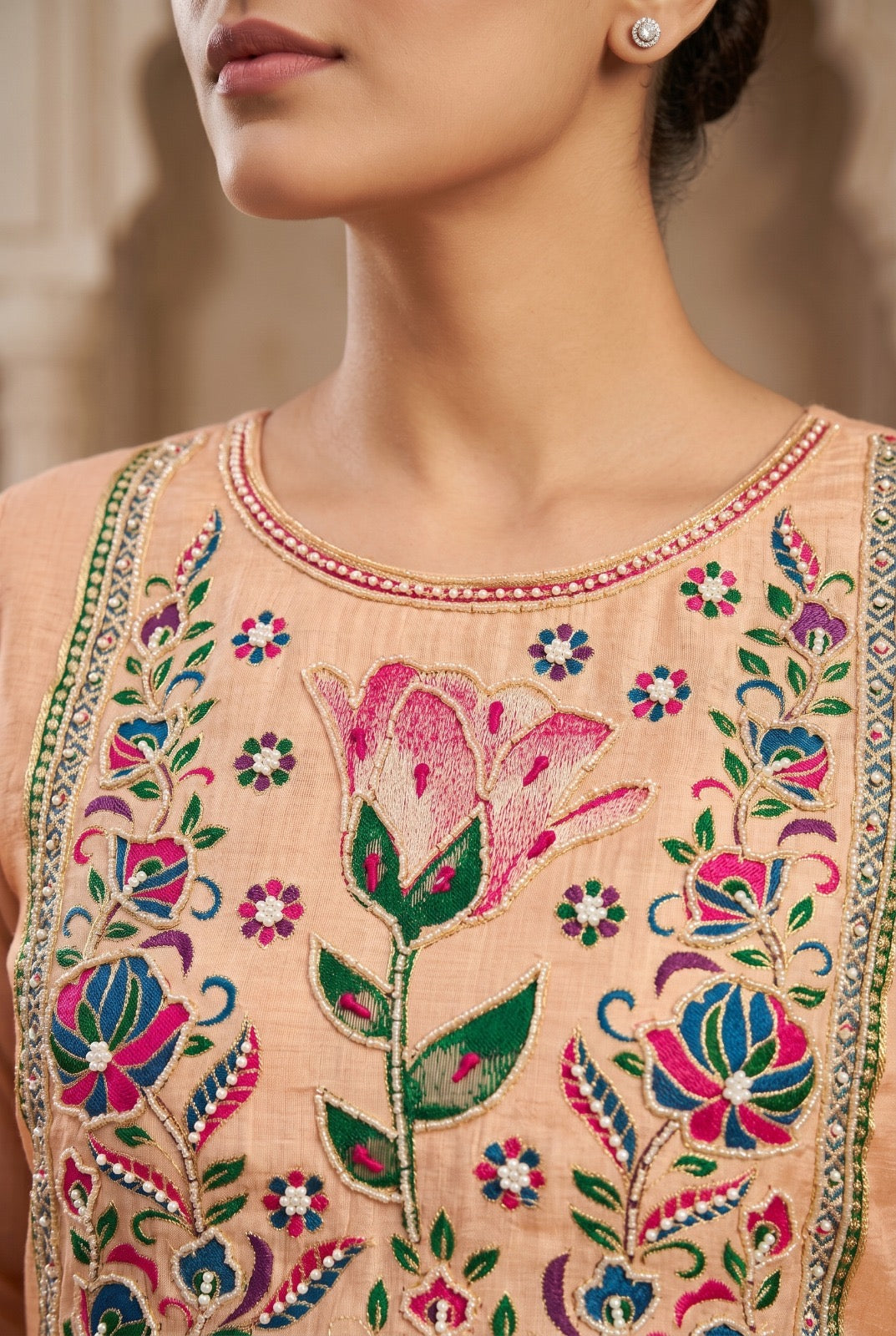 Elegant Banarsi Cotton Kurta Set with Hand Work