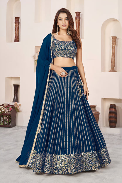 Stunning Blue Georgette Lehenga Choli with Zari & Sequin Embroidery
