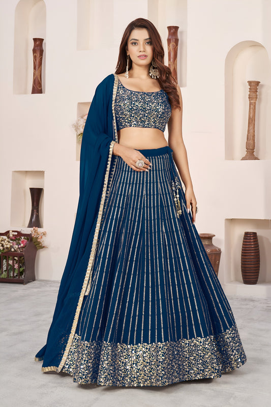 Stunning Blue Georgette Lehenga Choli with Zari & Sequin Embroidery