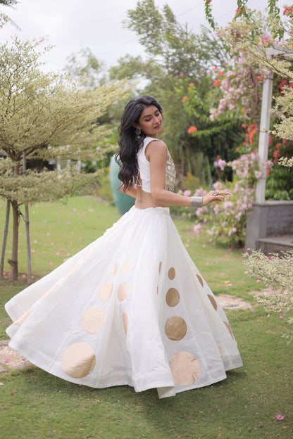 Roman Silk Polka Dot Lehenga Set with Mirror Work Choli