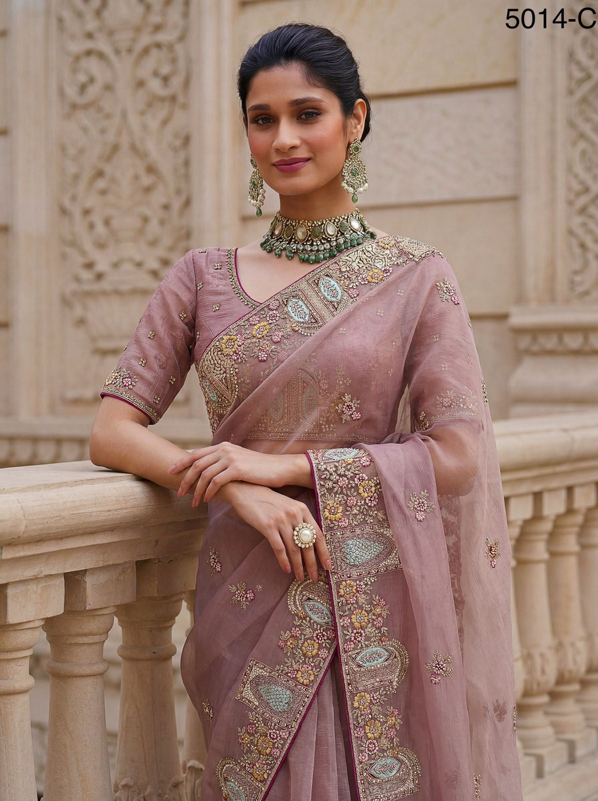 Attractive Pattern Designer Embroidery Partywear Saree