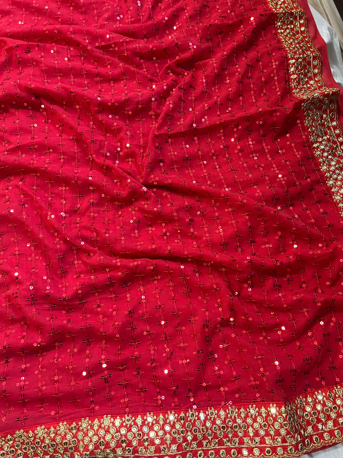 Glamorous Crimson Sequin Saree