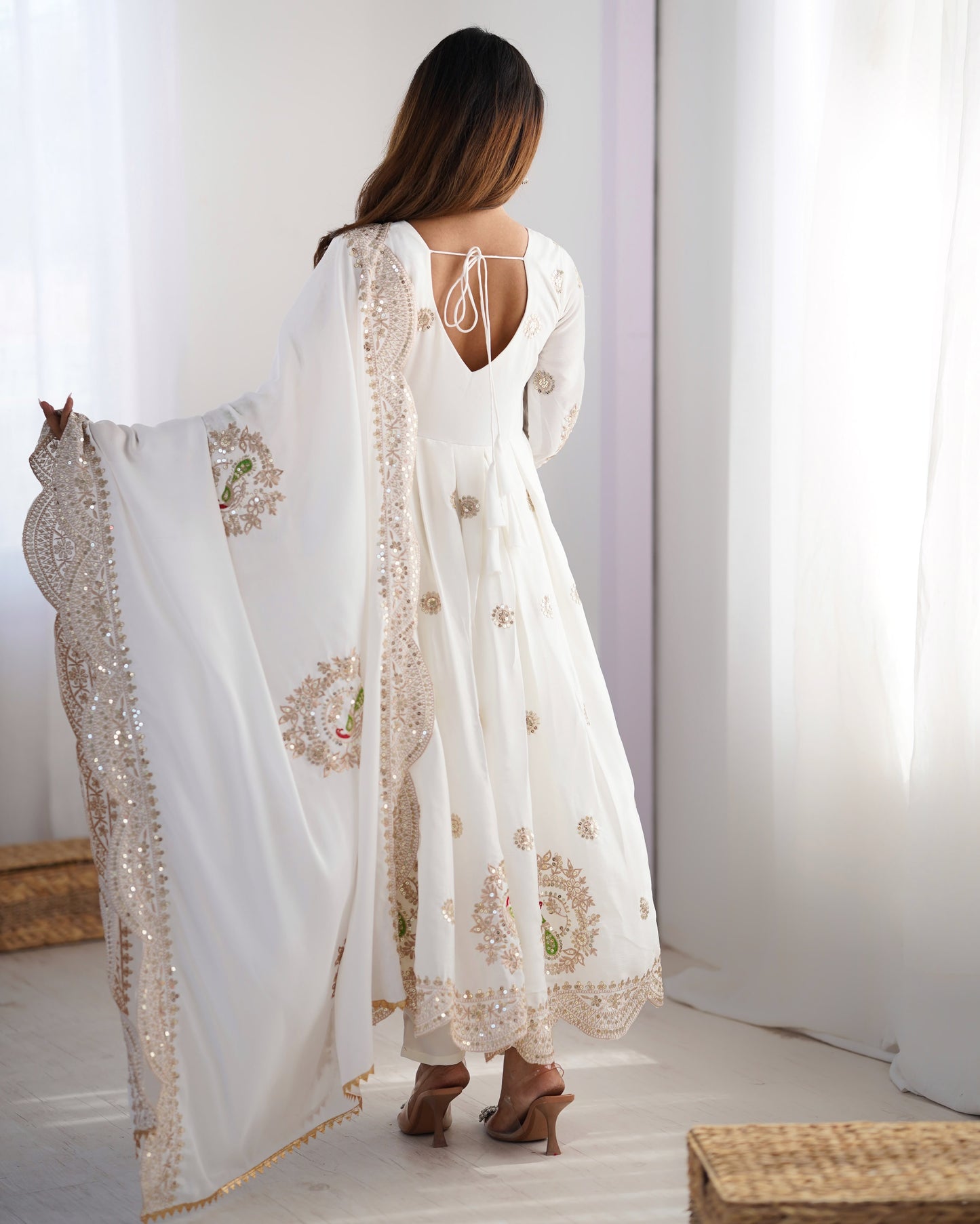 Chinon Silk Embroidered Anarkali Gown Set with Dupatta | Rasvika