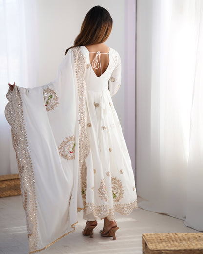 Chinon Silk Embroidered Anarkali Gown Set with Dupatta | Rasvika
