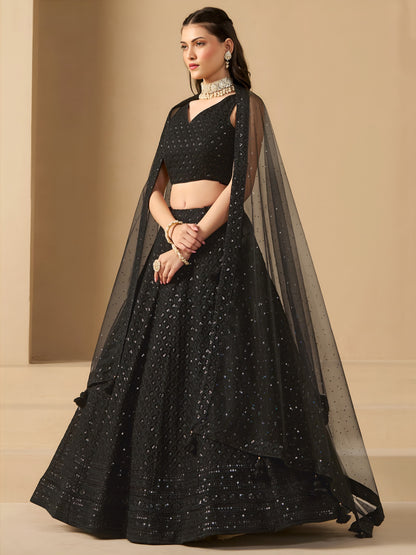 Captivating black georgette lehenga choli