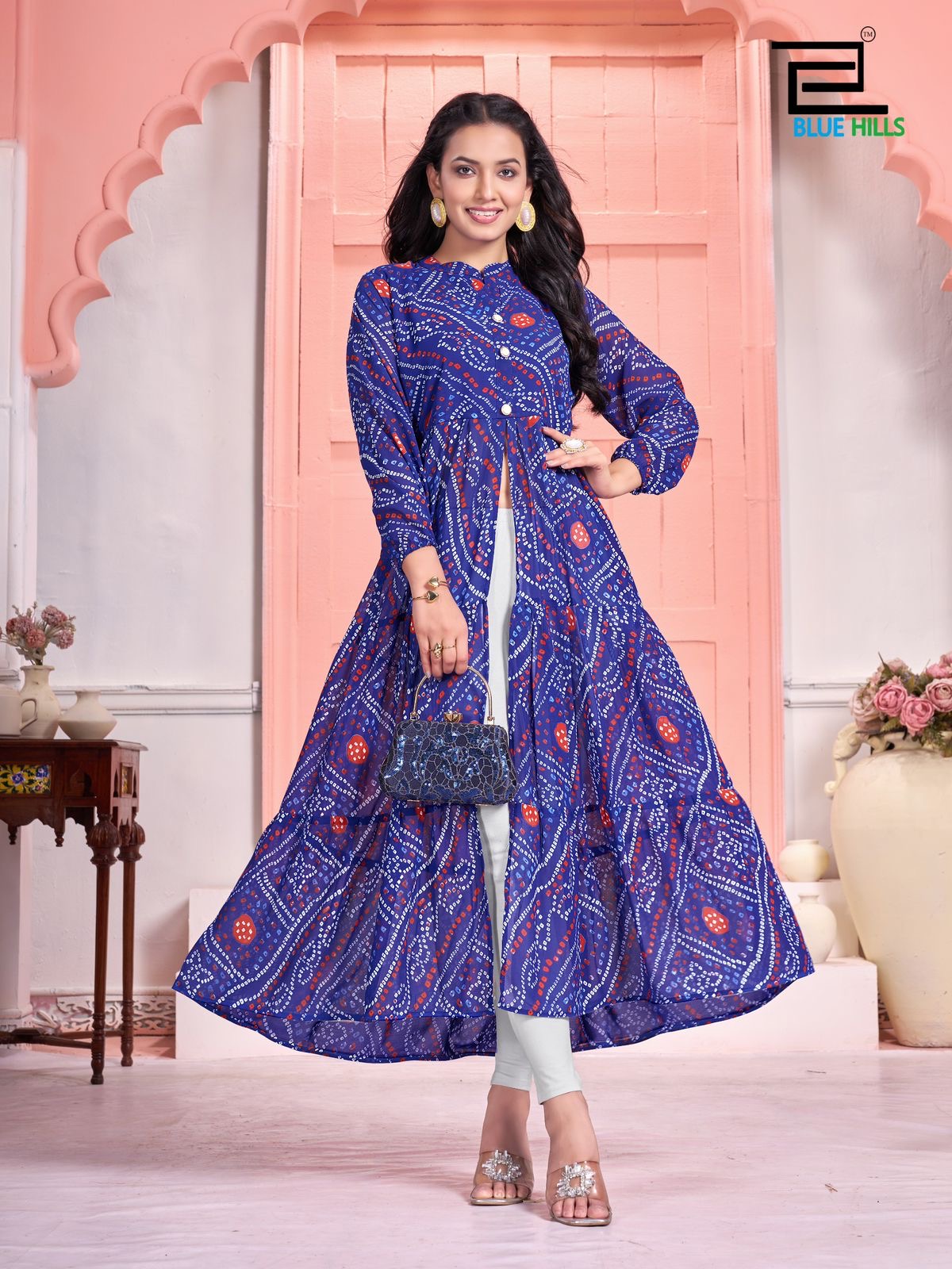 Festival Special Long Flair Gown with Center Slit and Frills