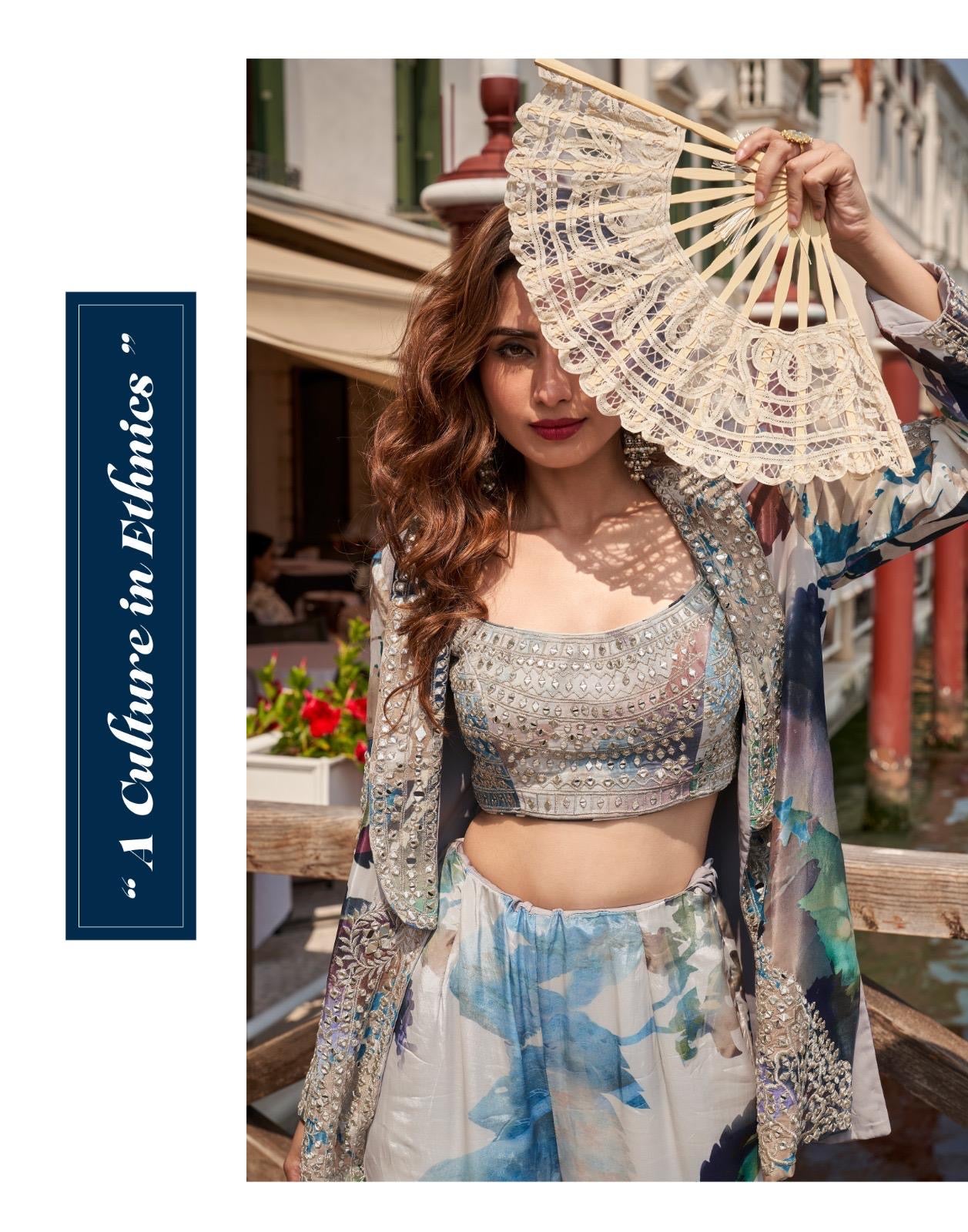 REAL PREMIUM CHINON SILK ( HEAVY EMBROIDERED FRONT AND BACK HAND MIRROR WORK JACKET WITH BLOUSE AND GHARARA