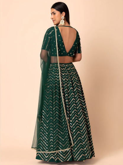 Emerald Green Chevron Glam Lehenga Choli