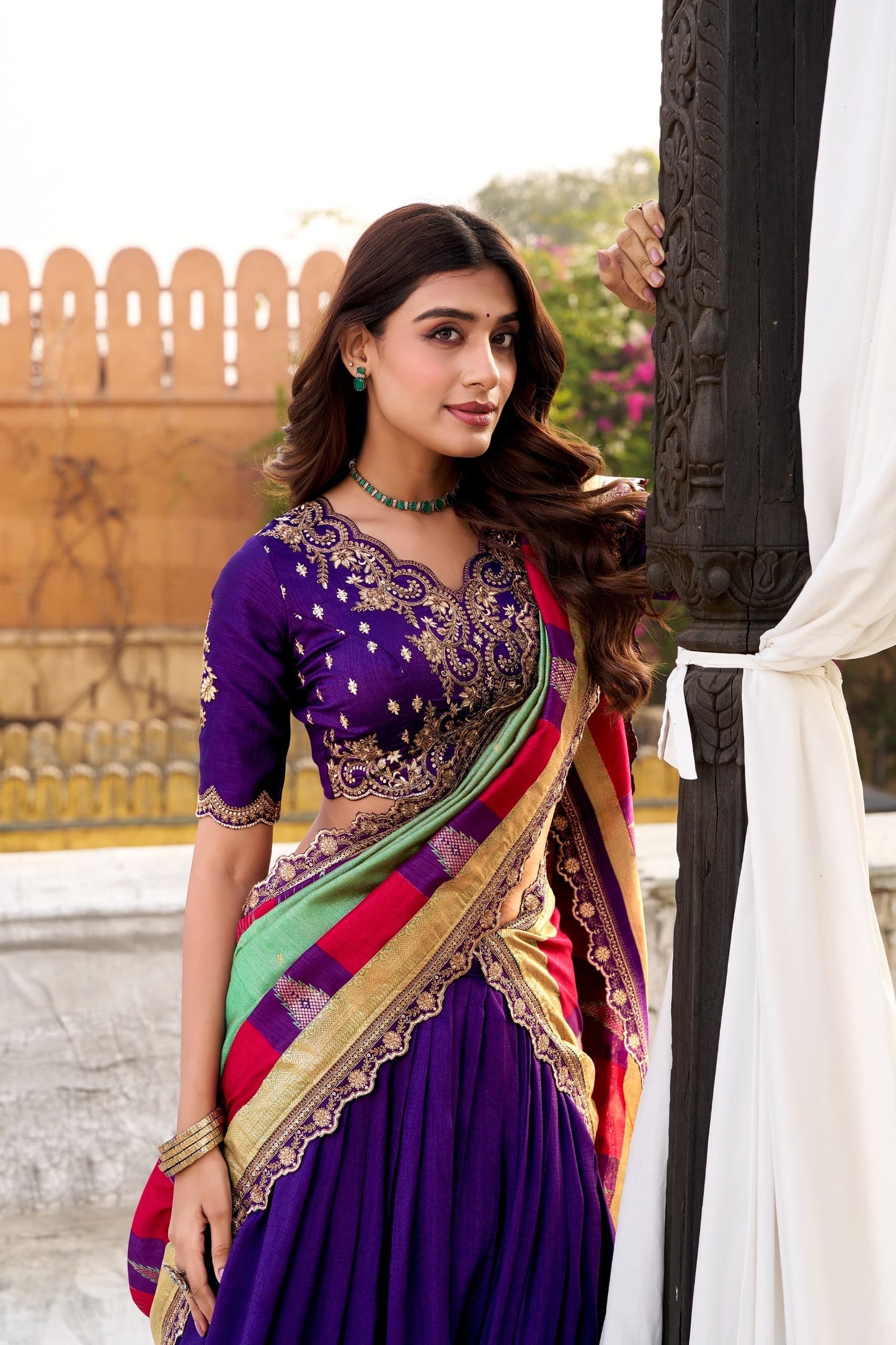 Vichitra Silk Lehenga Choli with Sequin & Thread Embroidery Work