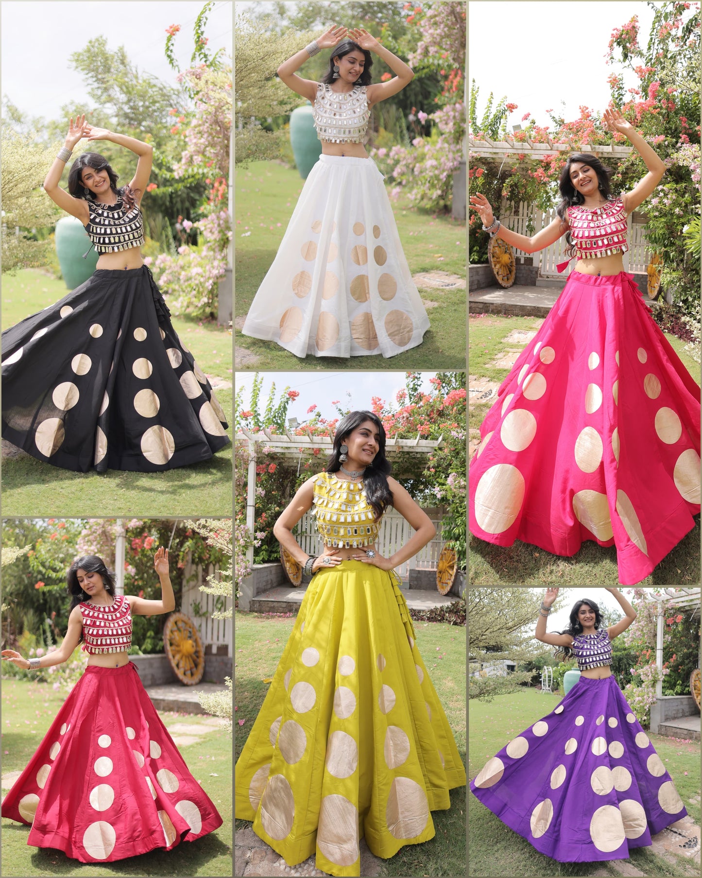 Roman Silk Polka Dot Lehenga Set with Mirror Work Choli