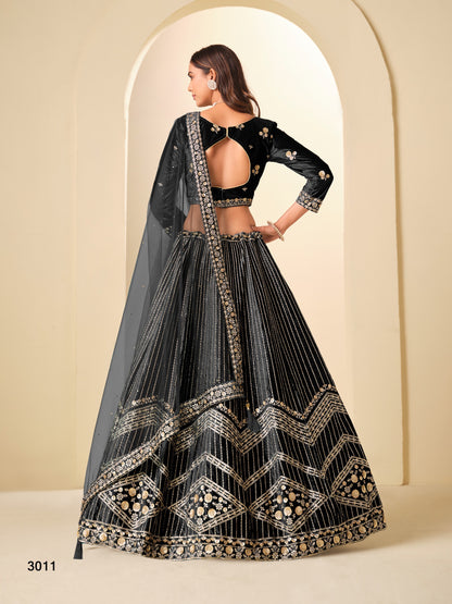 Ice Velvet Lehenga Choli with Heavy Zari and Sequins Embroidery