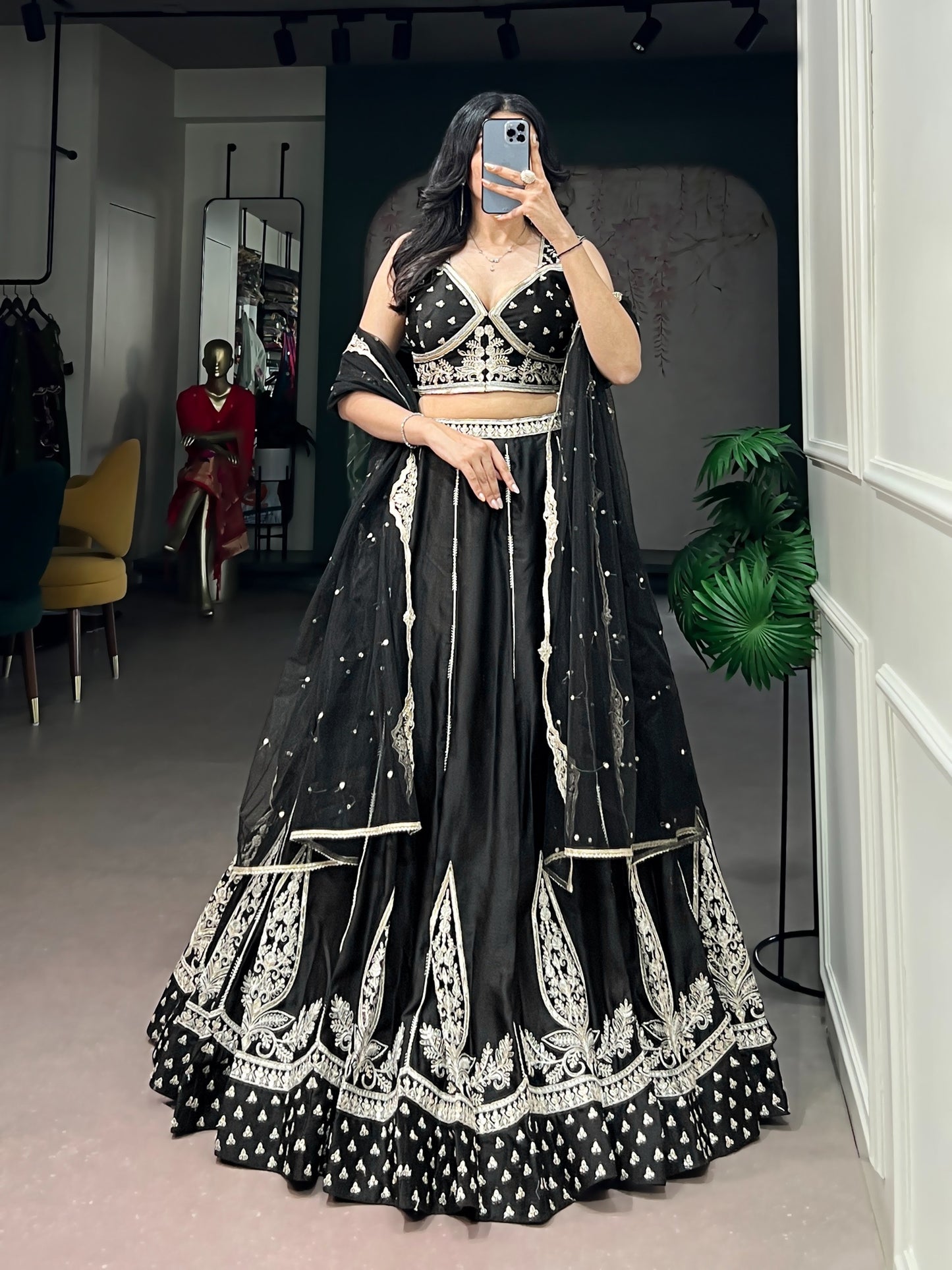 Naysha Silk Lehenga Choli with Thread & Sequins Embroidery & Net Dupatta