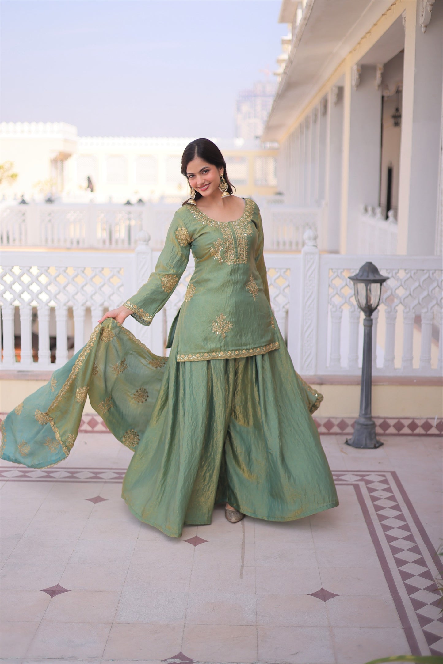 Traditional Elegant Multi Tonal Sharara Set
