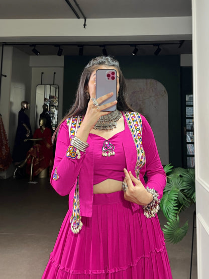 Navratri Special Georgette Flared Lehenga with Embroidered Koti Jacket