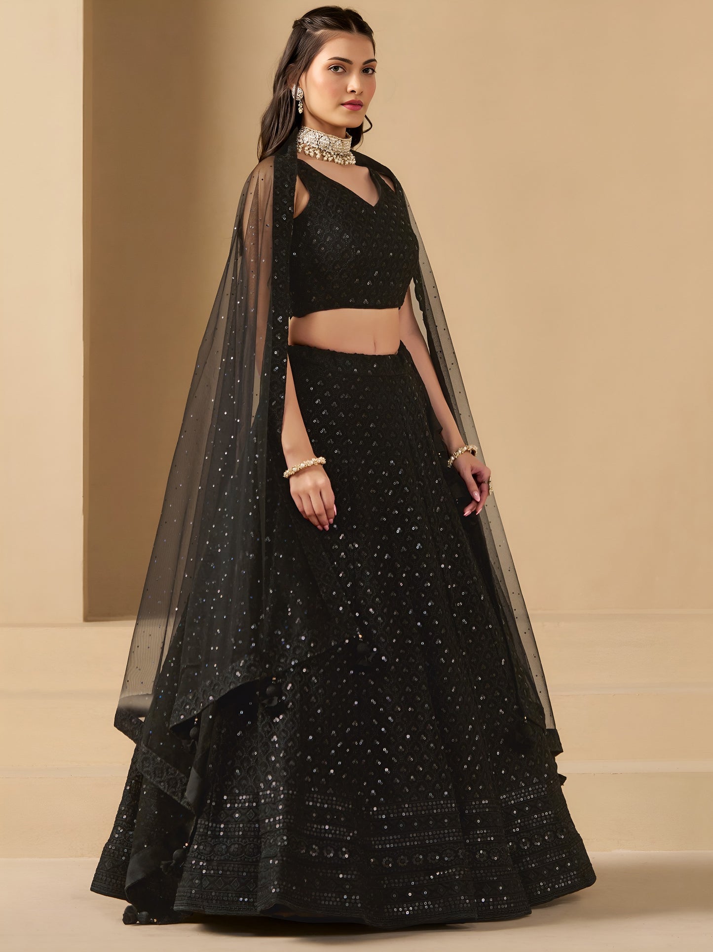 Captivating black georgette lehenga choli