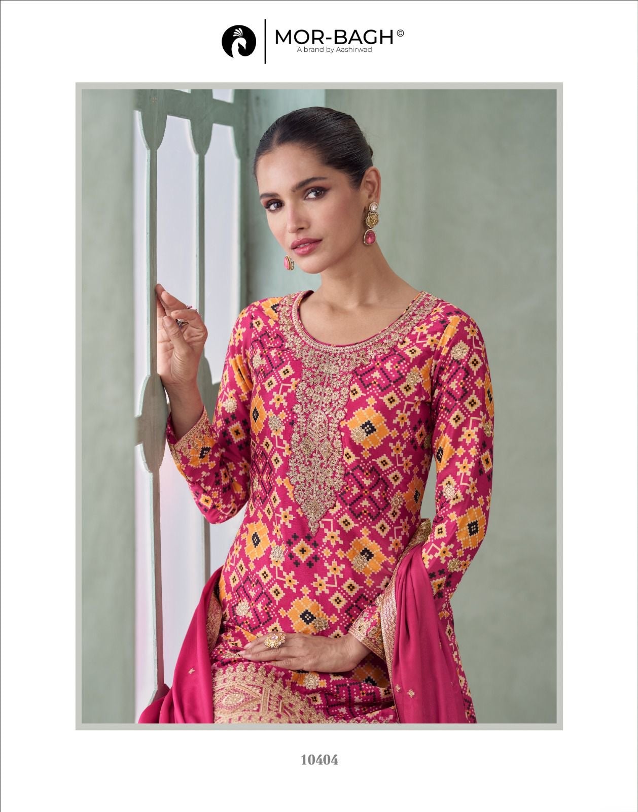 Gold Zari embroidery Plazo Kurta set with band