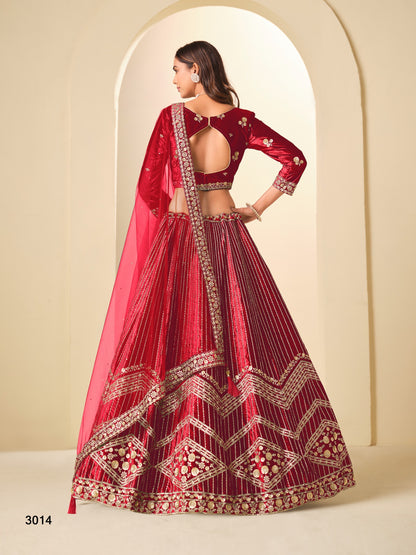 Ice Velvet Lehenga Choli with Heavy Zari and Sequins Embroidery