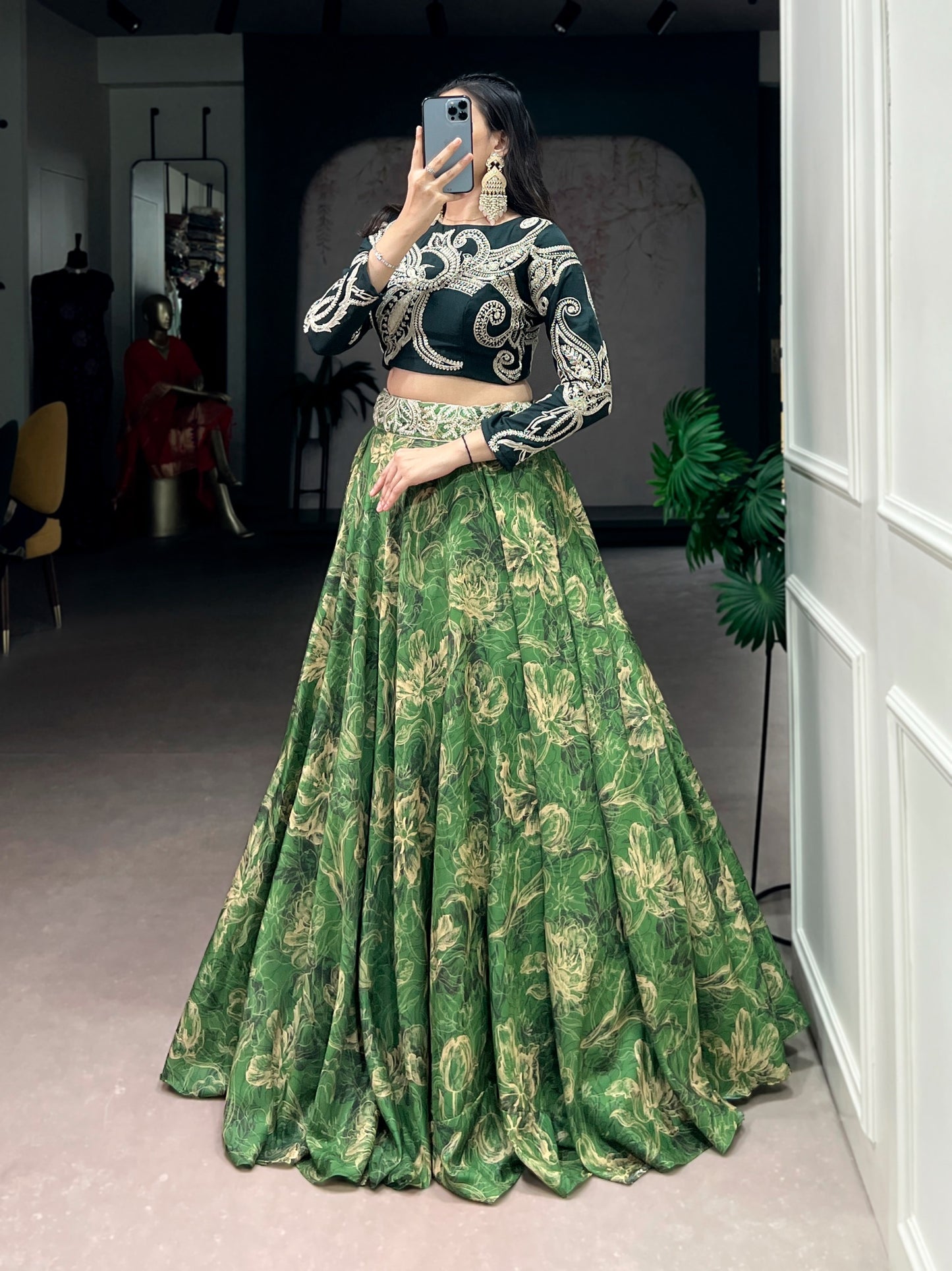 Premium Tussar silk lehenga with sequins & thread work blouse