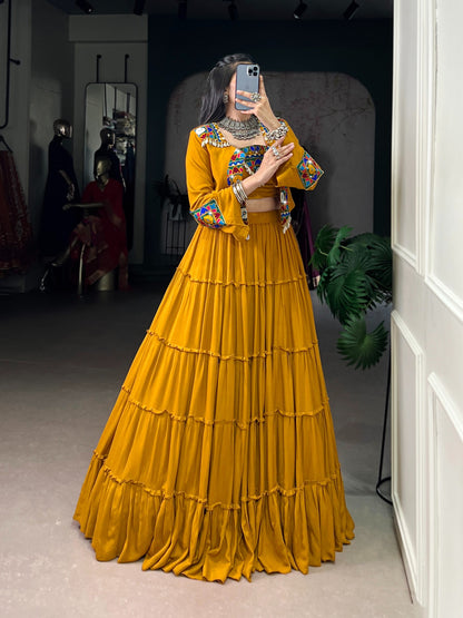 Navratri Special Georgette Flared Lehenga with Embroidered Koti Jacket