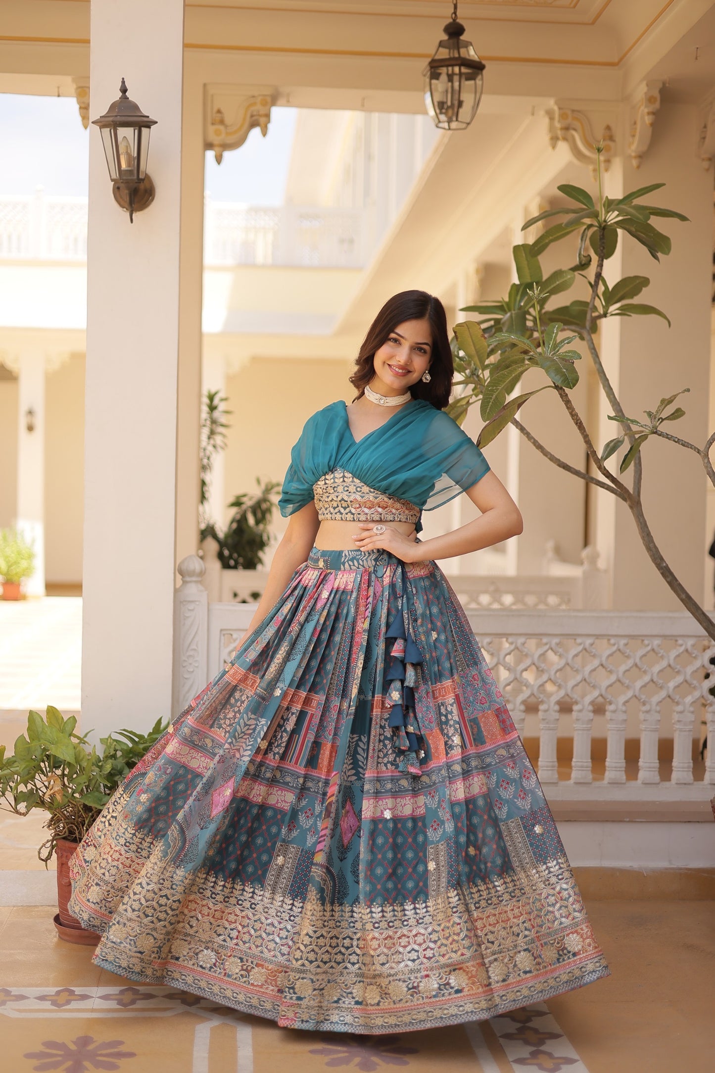 Russian Silk Lehenga Coord Set with Cross-Over Blouse