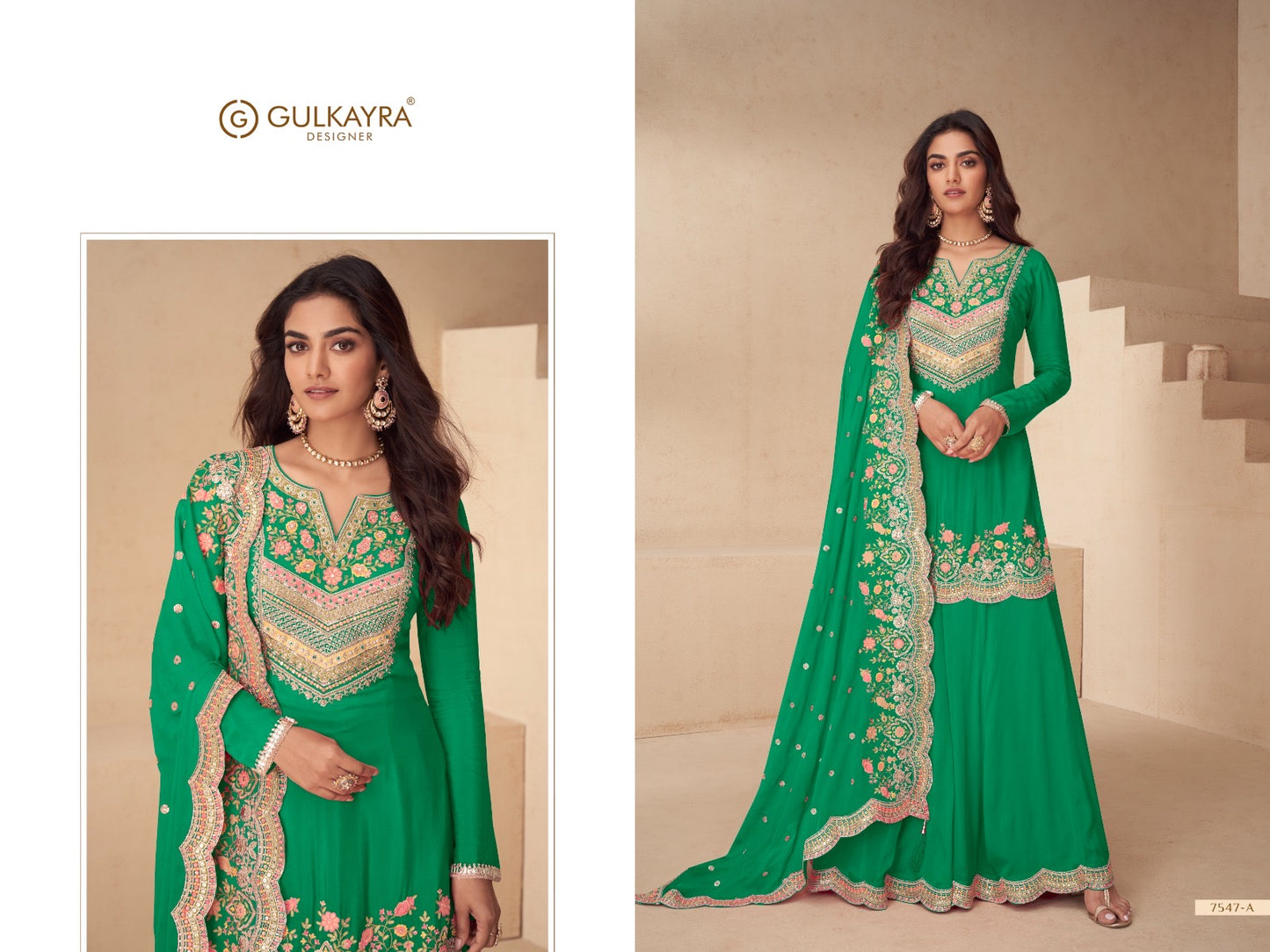 Embroidered Plazo Kurta Set with Floral Motif Border