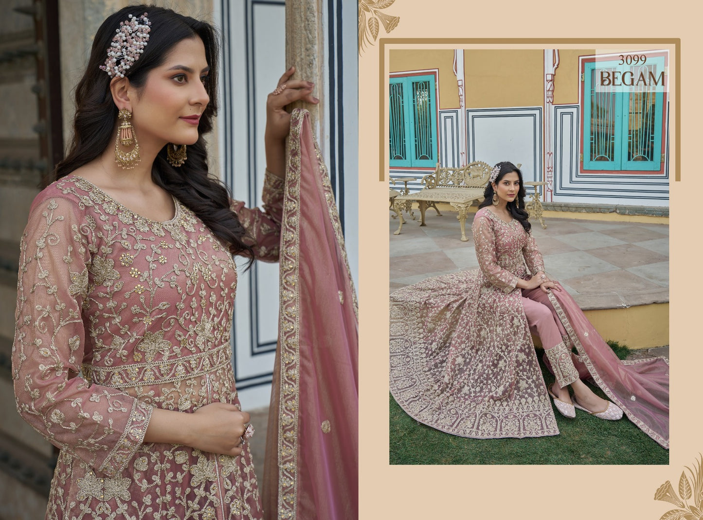 Embroidered Jacket-Style Anarkali Gown with Matching Lehenga & Net Dupatta
