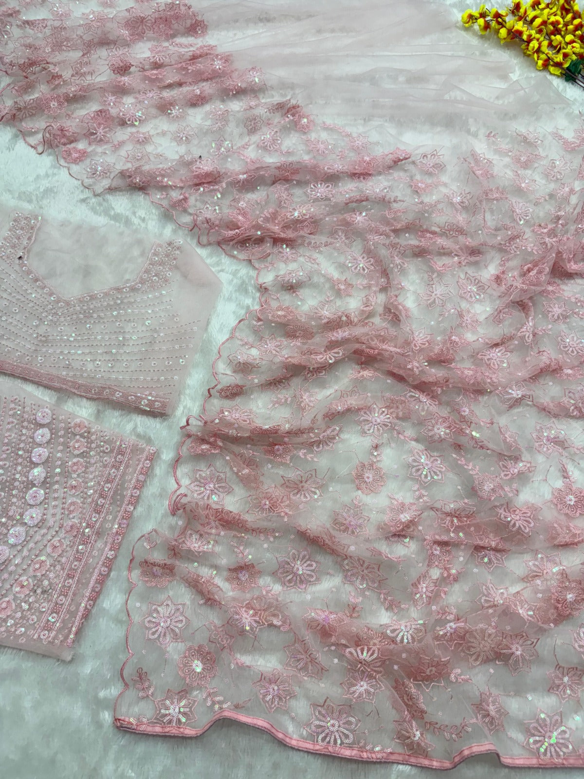 Blush Pink Butterfly Net Sequin Saree