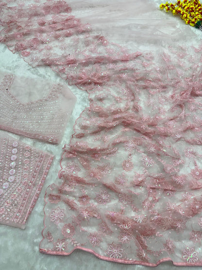 Blush Pink Butterfly Net Sequin Saree